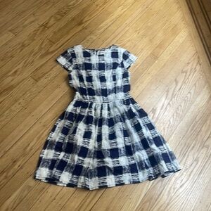 People Tree Organic Cotton Blue White Plaid Fit & Flare Dress Size 8